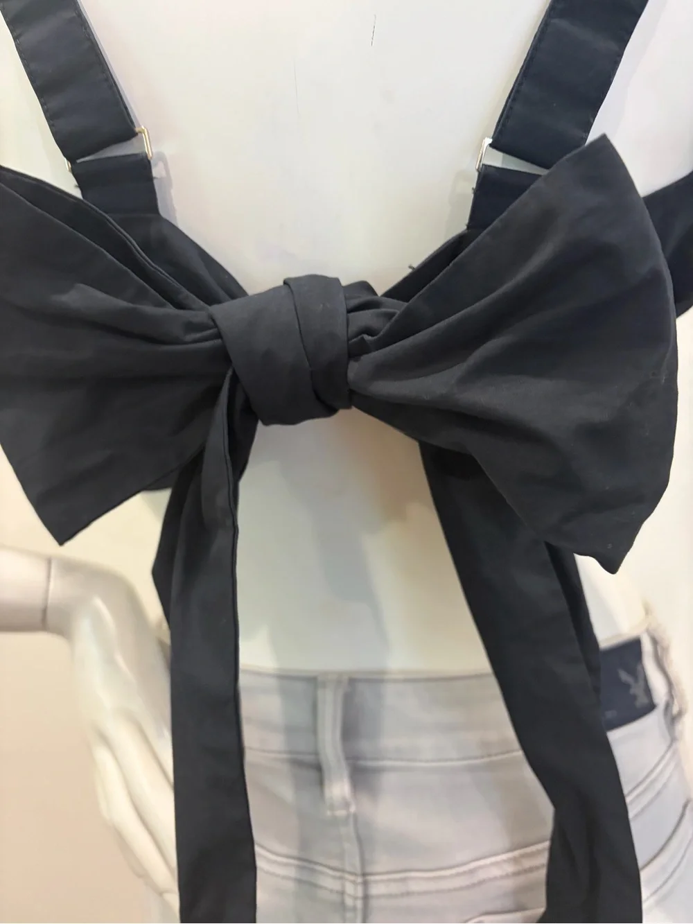 ABERCROMBIE & FITCH Black Cotton Tie Back Bow Cropped Tank Top_4